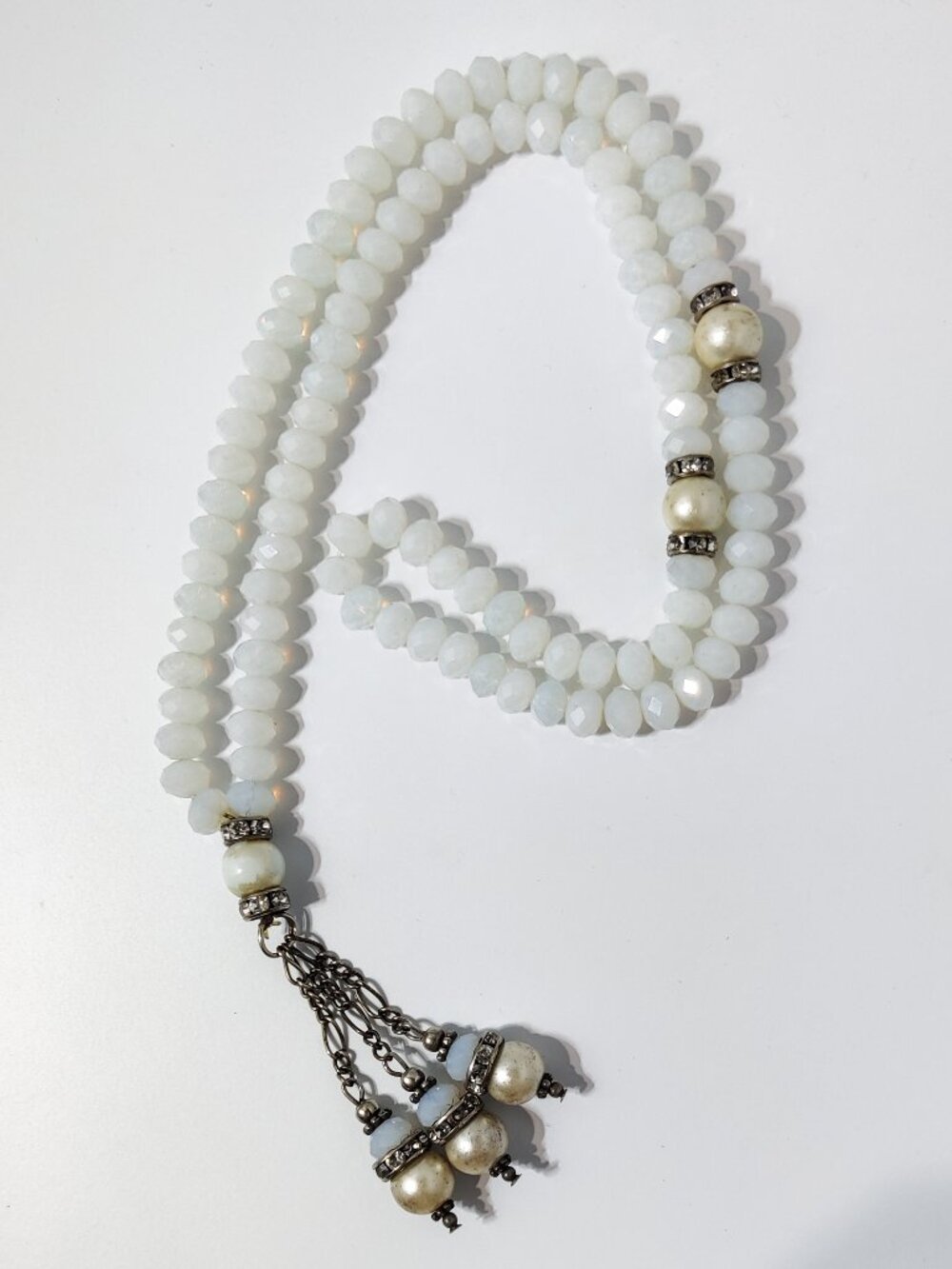 Muslim Prayer Bead Necklace 99 Faceted Opalite Glass Crystal Beads Tasbih Stretc